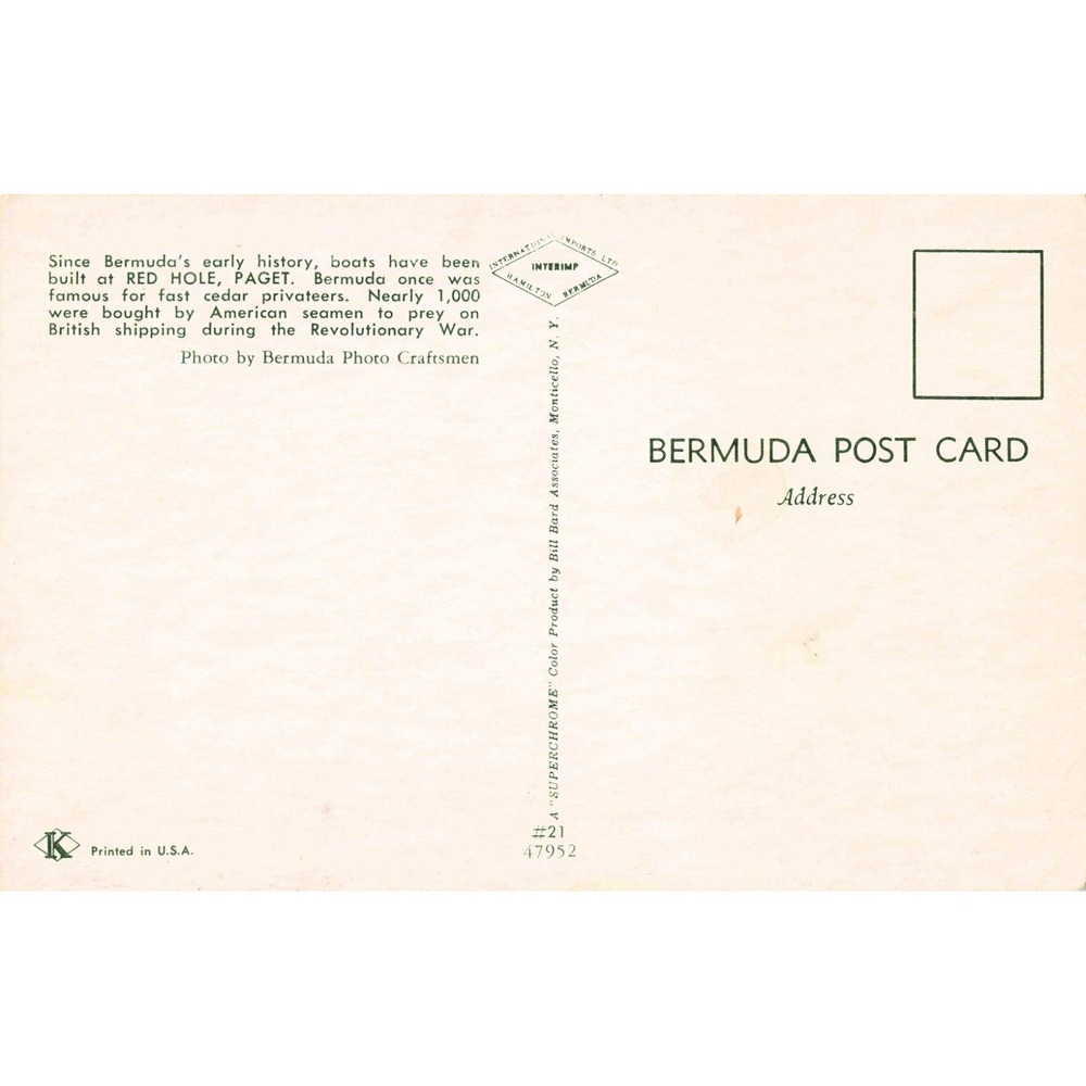Vintage Bermuda Postcard Red Hole Paget Harbor Boats Hamilton Skyline Chrome #21 - Picture 2 of 2